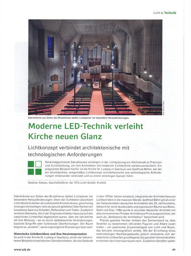 stglicht in der tab - Moderne LED-Technik verleiht ­Kirche neuen Glanz